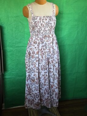 Old Navy Floral Smocked Maxi Dress L 100% Cotton Boho Cottagecore Summer